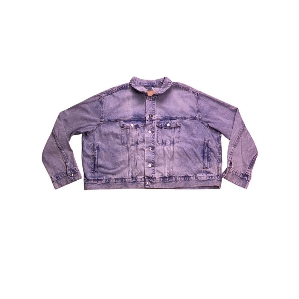 H&M‎ &Denim Trucker Jacket Women 3XL Blue Acid Wash Oversized Jean Coat